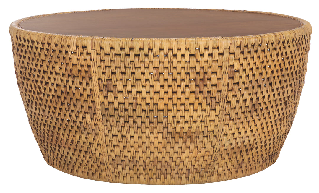American Home Furniture Safavieh Couture Braylen Rattan And Glass Round Coffee Table