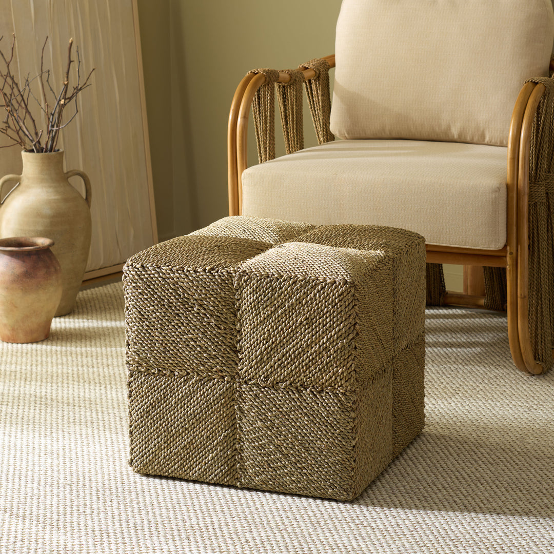American Home Furniture Safavieh Couture Malta Woven Seagrass Square Ottoman