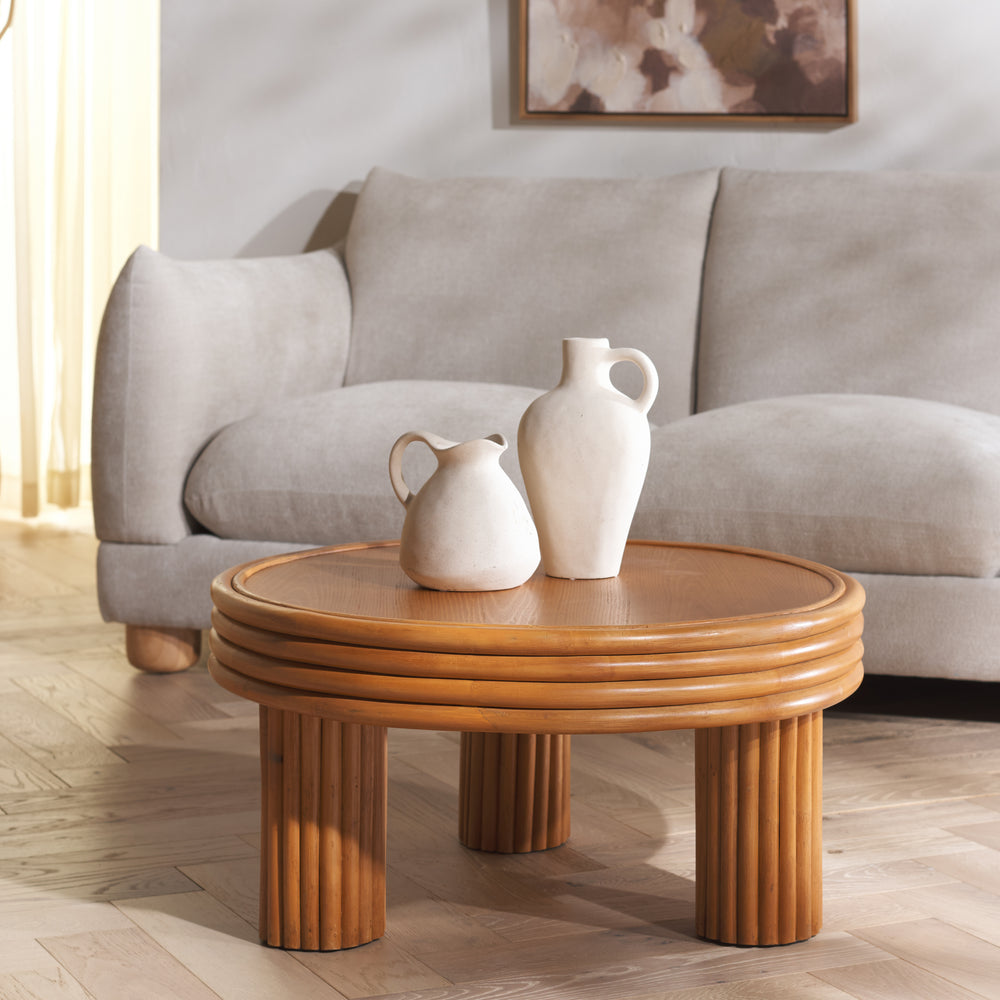 American Home Furniture | Safavieh Couture - BAYARD RATTAN ROUND COFFEE TABLE