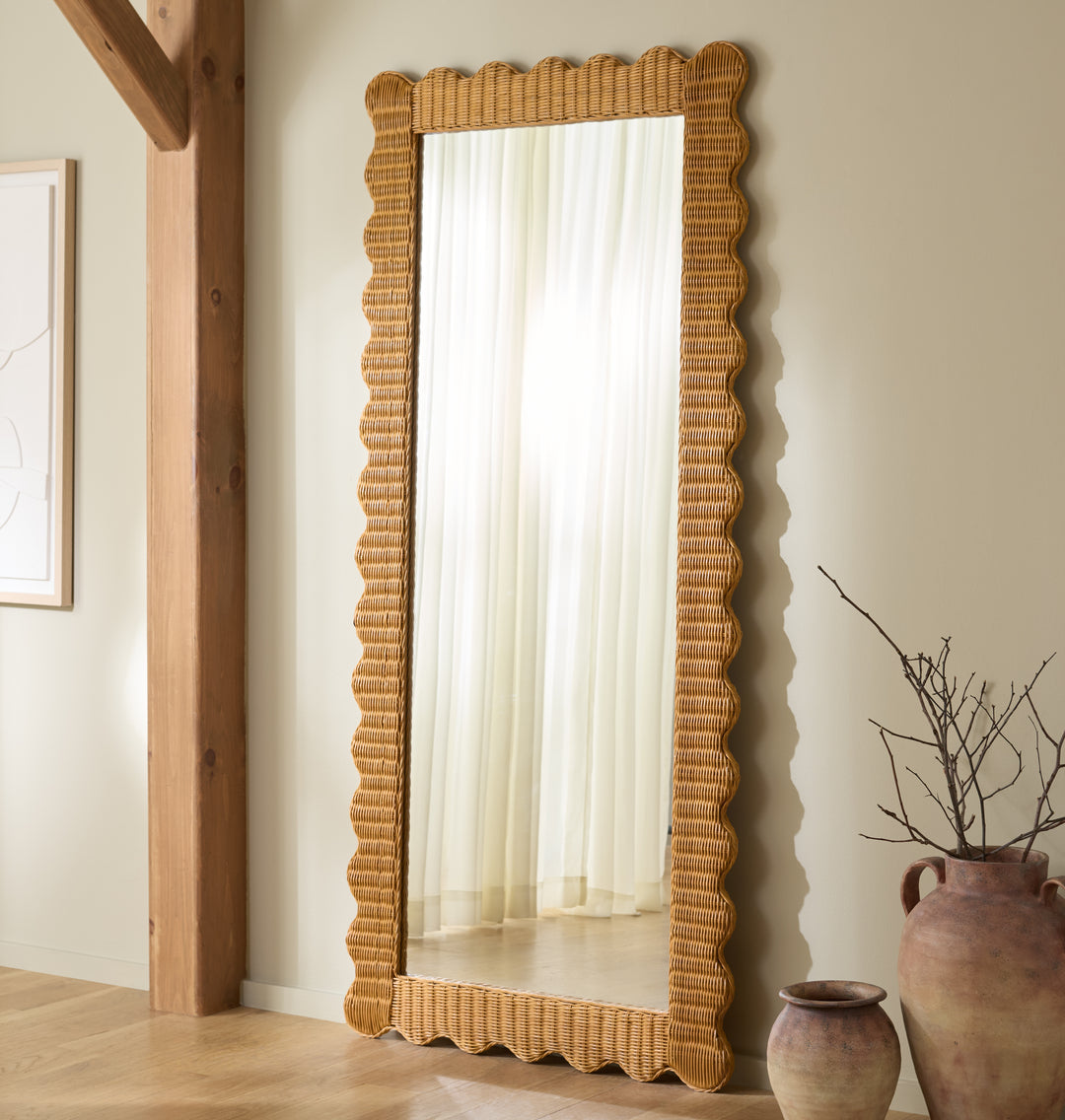 American Home Furniture Safavieh Couture Glendetta Rattan 70" Rectangle Mirror