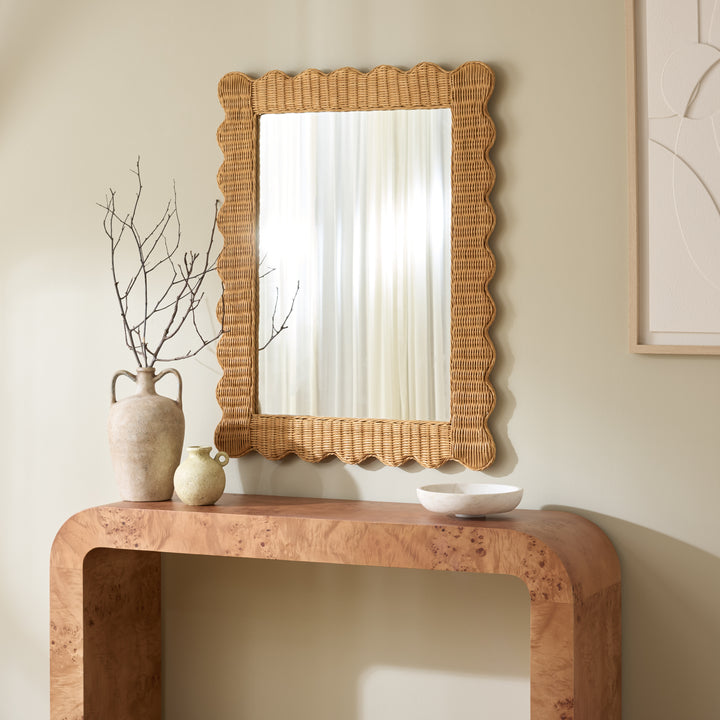 American Home Furniture Safavieh Couture Glendetta Rattan 40" Rectangle Mirror