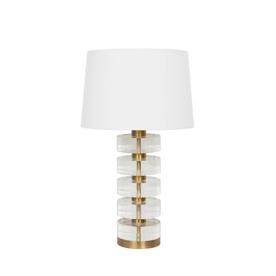 Acrylic And Brushed Brass Stack Lamp With White Linen Shade - CYBILL BBR