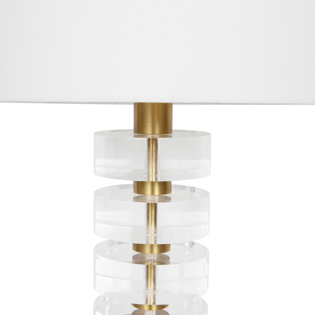 Acrylic And Brushed Brass Stack Lamp With White Linen Shade - CYBILL BBR