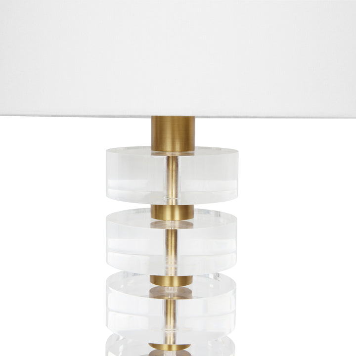 Acrylic And Brushed Brass Stack Lamp With White Linen Shade - CYBILL BBR