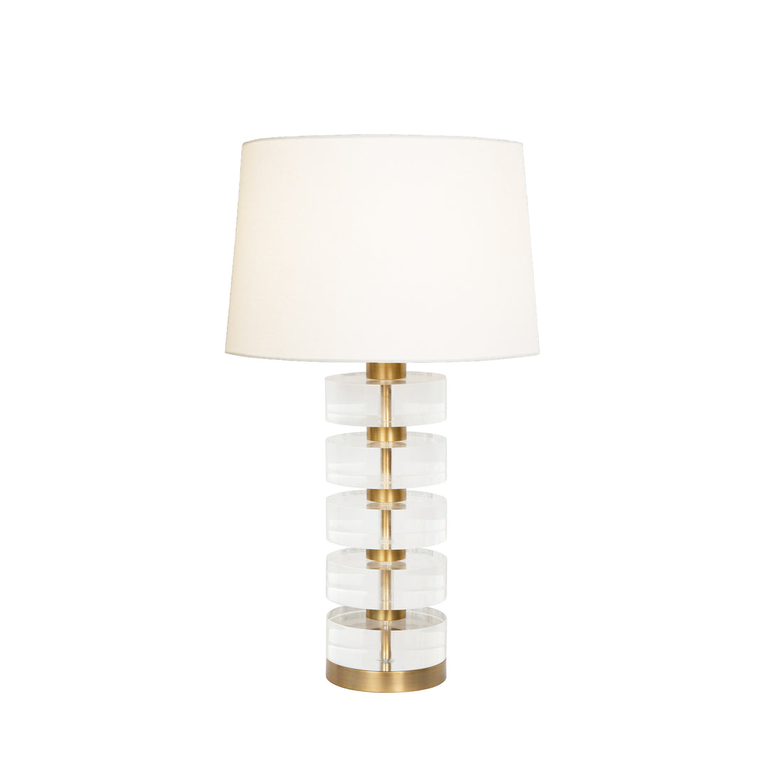 Acrylic And Brushed Brass Stack Lamp With White Linen Shade - CYBILL BBR