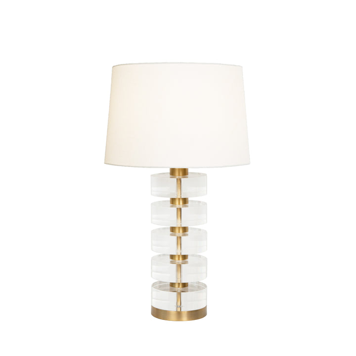 Acrylic And Brushed Brass Stack Lamp With White Linen Shade - CYBILL BBR