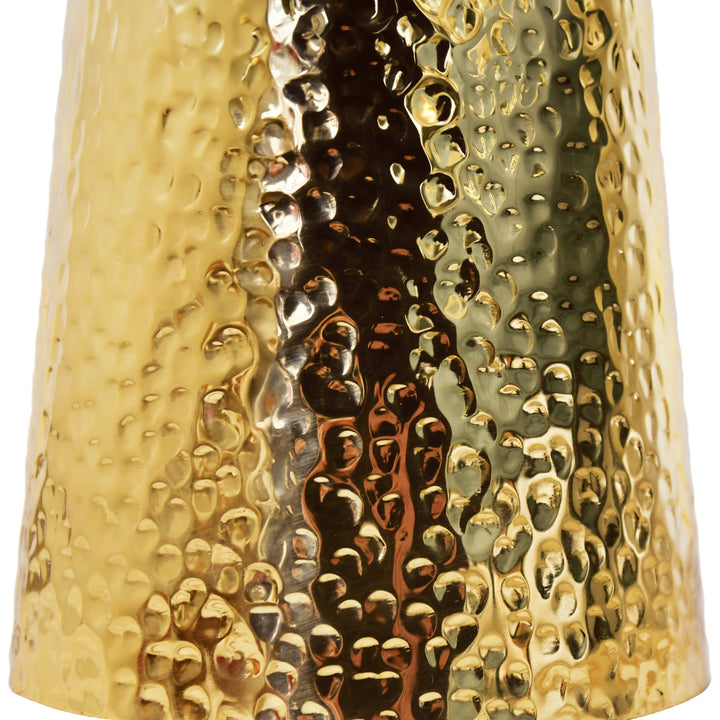 Hammered Brass Side Table With Tapered Base And Round White Marble Top - CYNTHIA
