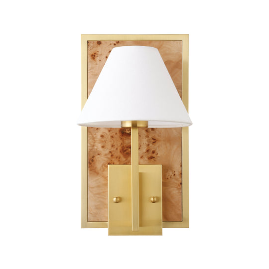 Sconce With Rectangular Burl Wood Backplate And Brushed Brass Frame - DAREN BW