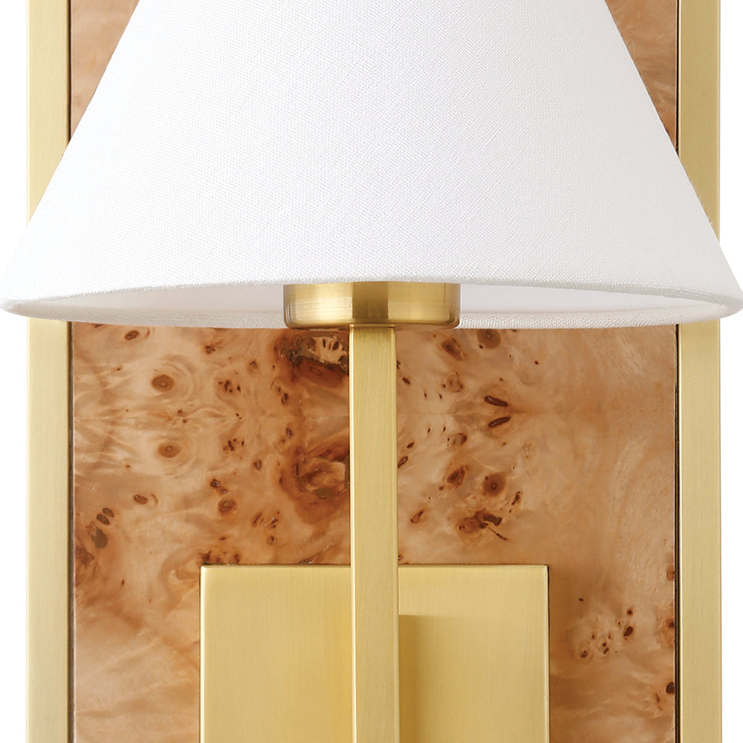 Sconce With Rectangular Burl Wood Backplate And Brushed Brass Frame - DAREN BW