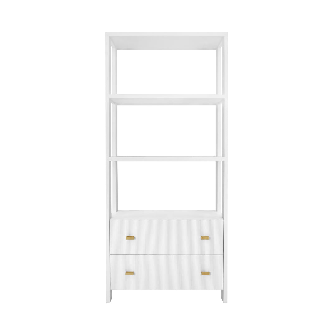 Two Drawer Etagere With Fluted Detail In Matte White Lacquer - DAVIE WH