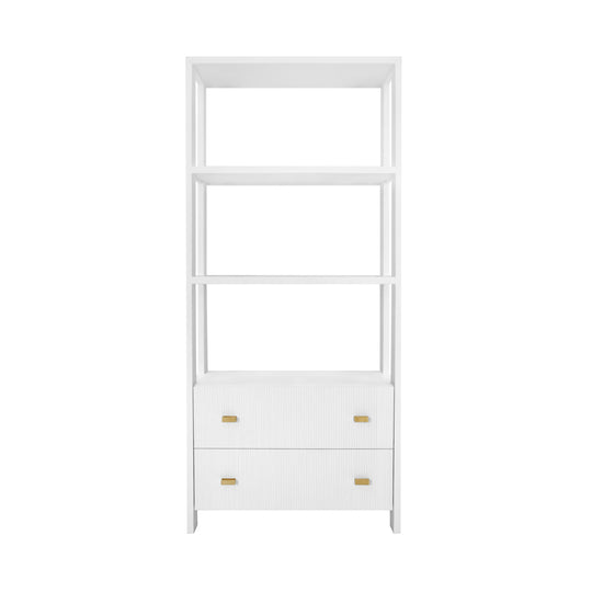 Two Drawer Etagere With Fluted Detail In Matte White Lacquer - DAVIE WH