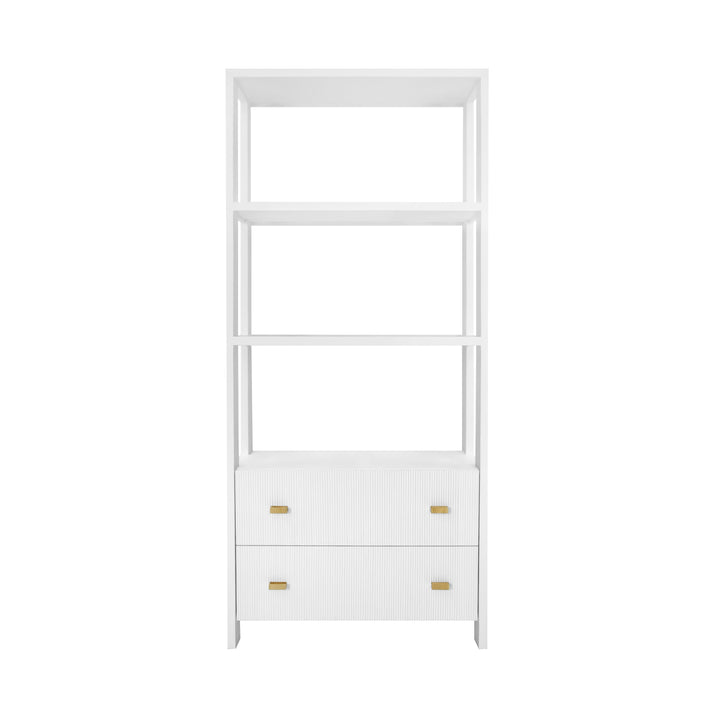 Two Drawer Etagere With Fluted Detail In Matte White Lacquer - DAVIE WH