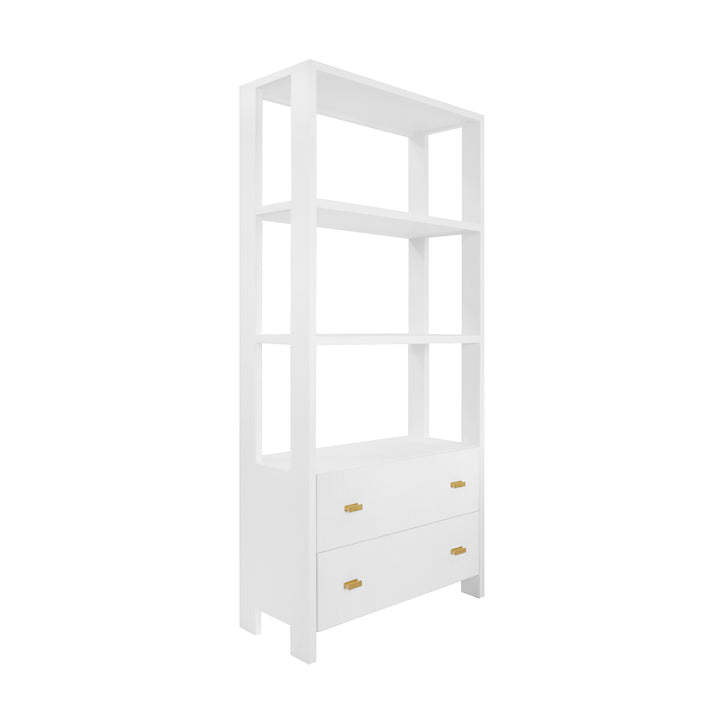 Two Drawer Etagere With Fluted Detail In Matte White Lacquer - DAVIE WH