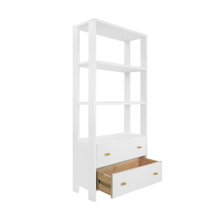 Two Drawer Etagere With Fluted Detail In Matte White Lacquer - DAVIE WH