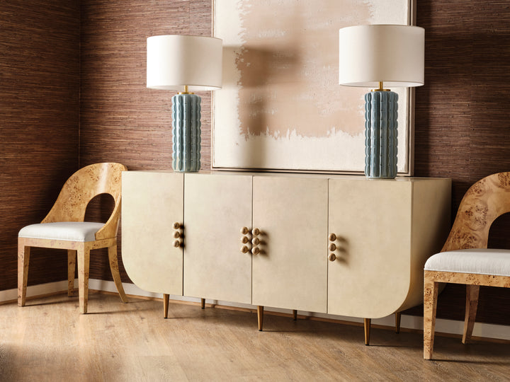 Four Door Buffet With Curved Bottom Corners And Stone Hardware In Faux Parchment - DELUCA PAR