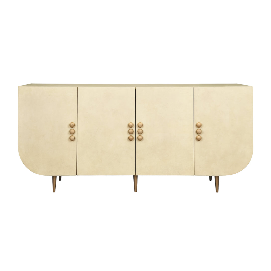 Four Door Buffet With Curved Bottom Corners And Stone Hardware In Faux Parchment - DELUCA PAR