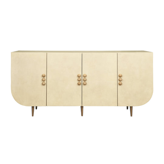 Four Door Buffet With Curved Bottom Corners And Stone Hardware In Faux Parchment - DELUCA PAR