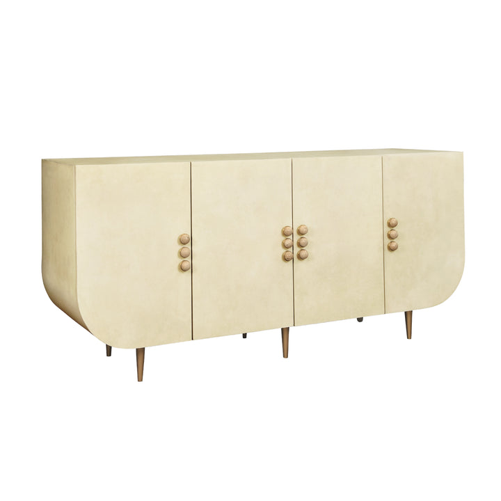 Four Door Buffet With Curved Bottom Corners And Stone Hardware In Faux Parchment - DELUCA PAR