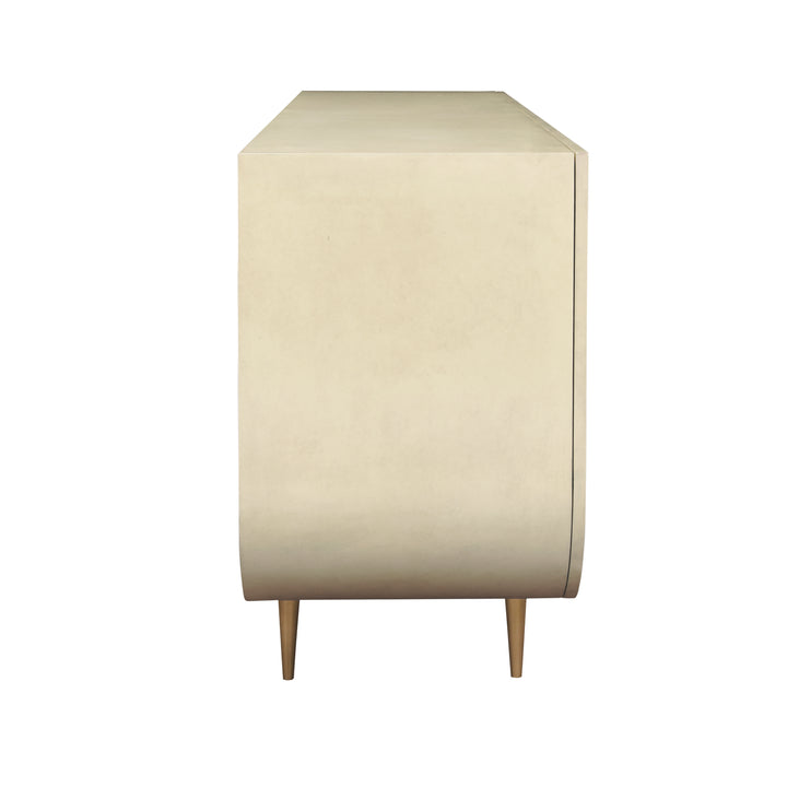 Four Door Buffet With Curved Bottom Corners And Stone Hardware In Faux Parchment - DELUCA PAR