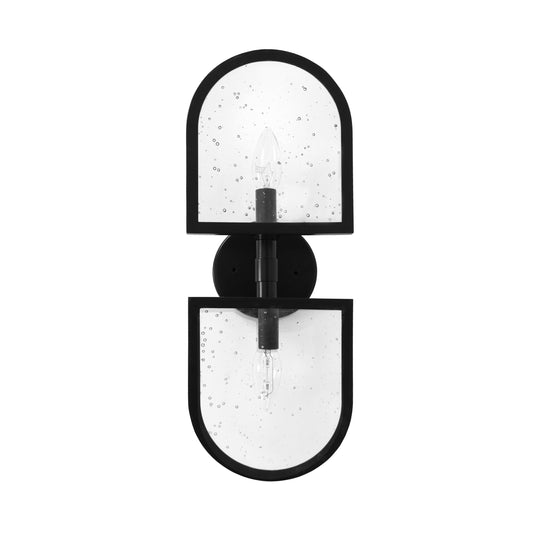 Two Light Sconce With Seeded Glass In Black Powder Coat - DEXTER BLK