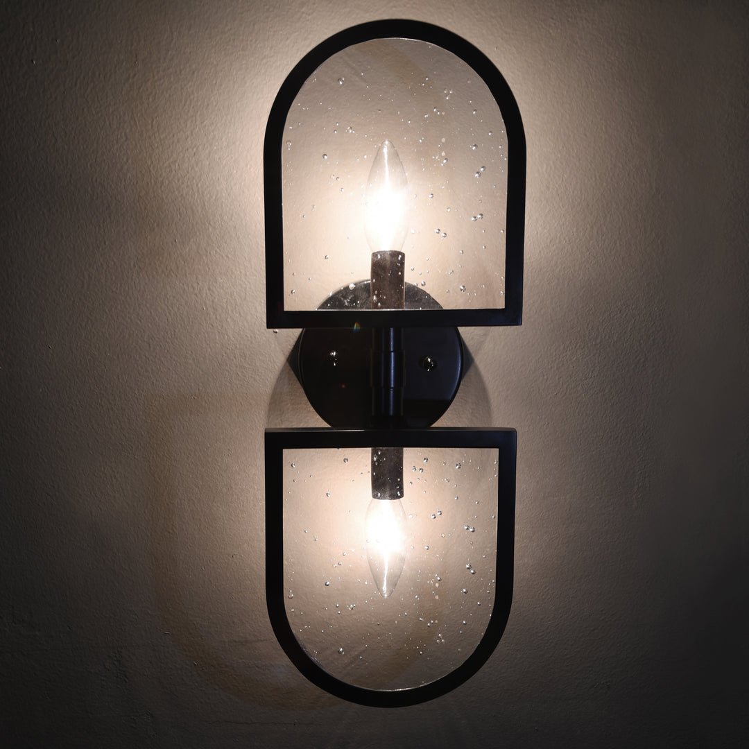 Two Light Sconce With Seeded Glass In Black Powder Coat - DEXTER BLK