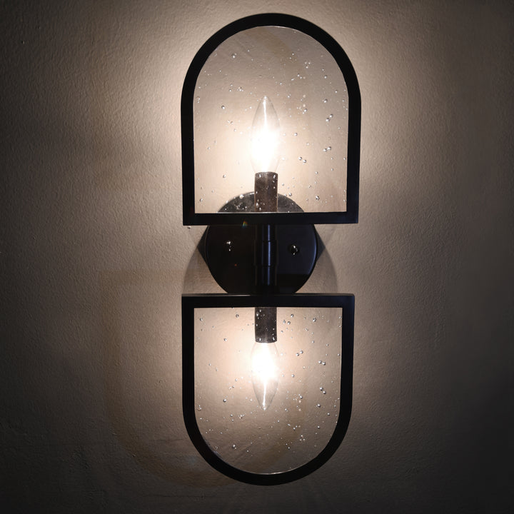 Two Light Sconce With Seeded Glass In Black Powder Coat - DEXTER BLK