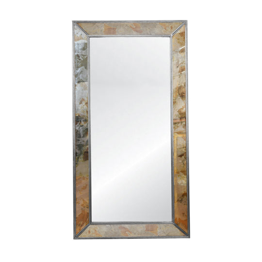 Rectangular Antiqued Floor Mirror With Silver Leafed Edging - DION SL