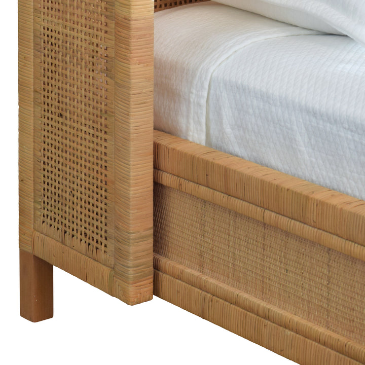 Winged Headboard And Platform In Radio Weave Wrapped Rattan, Queen Size - DOLLY QUEEN