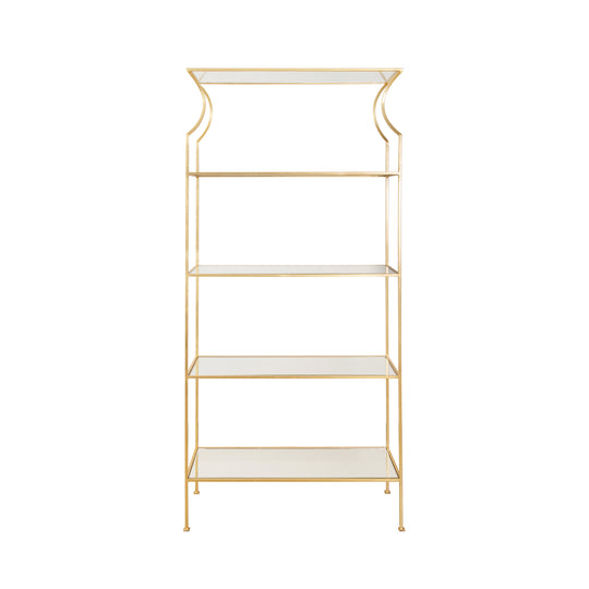 Flared Top Etagere With Clear Glass Shelves In Gold Leaf - DOROTHY G