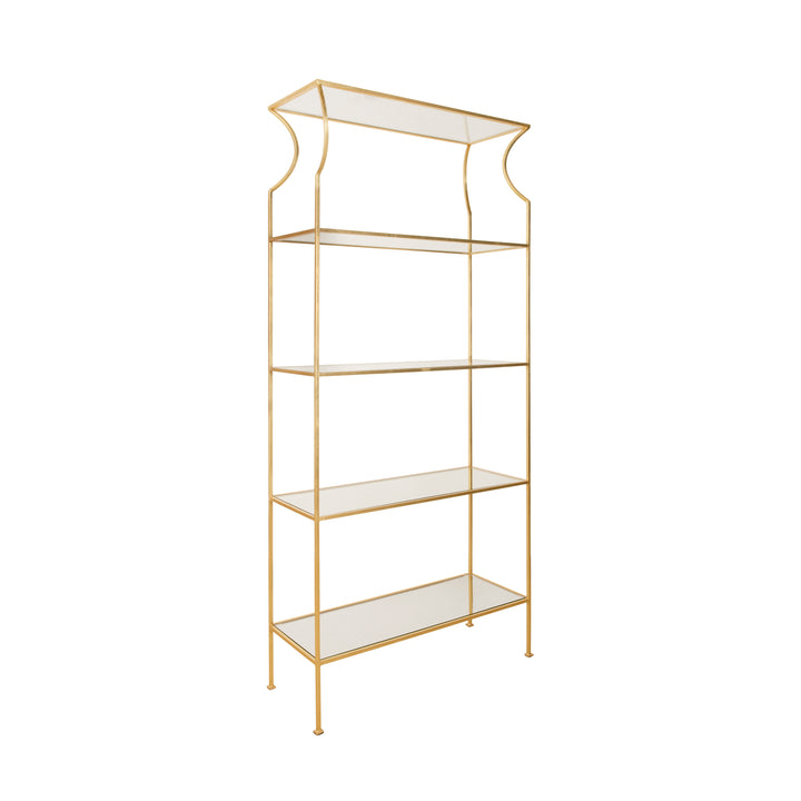 Flared Top Etagere With Clear Glass Shelves In Gold Leaf - DOROTHY G