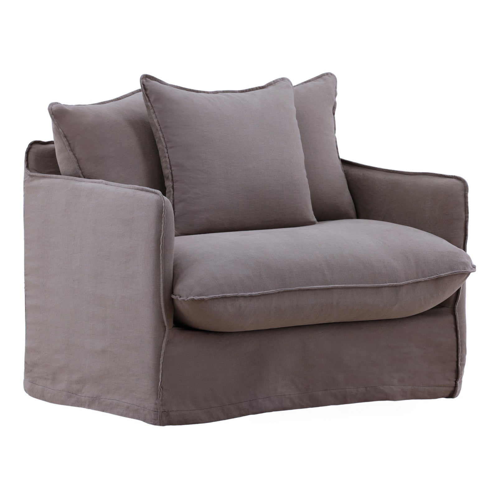 Lexa Sofa Chair Slipcover Stone — Front Three-Quarter