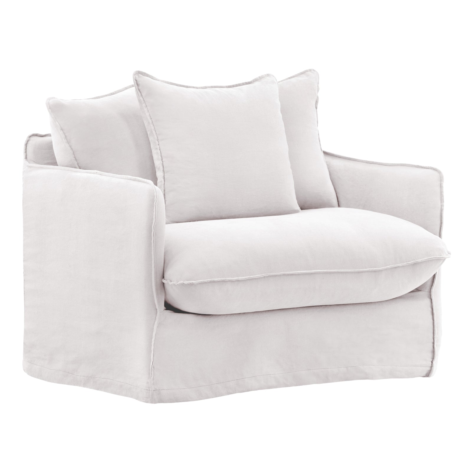 Lexa Sofa Chair Slipcover White — Front Three-Quarter