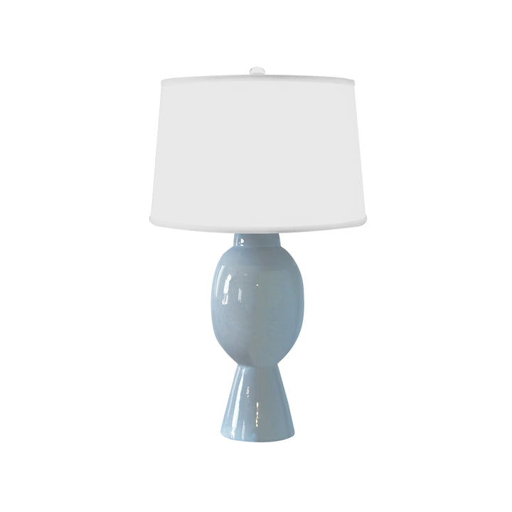 Tall Bulb Shape Ceramic Table Lamp With White Linen Shade In Light Blue - DOVER LBL