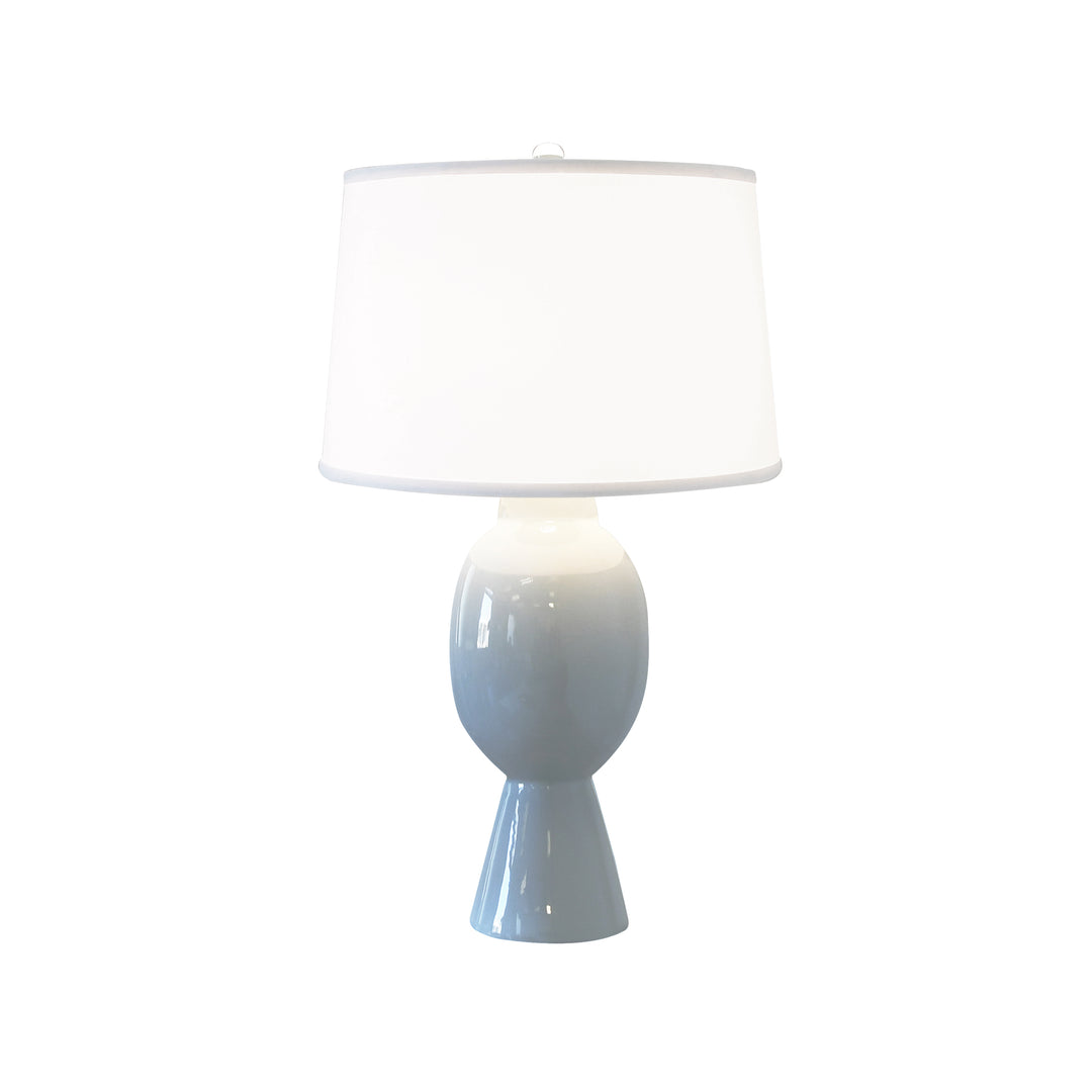 Tall Bulb Shape Ceramic Table Lamp With White Linen Shade In Light Blue - DOVER LBL