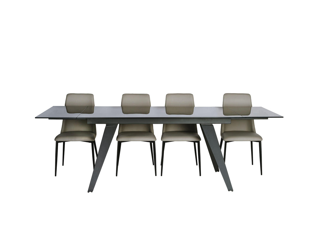 NOIRE Dining Table Double Extension Gunmetal Steel Base - AmericanHomeFurniture