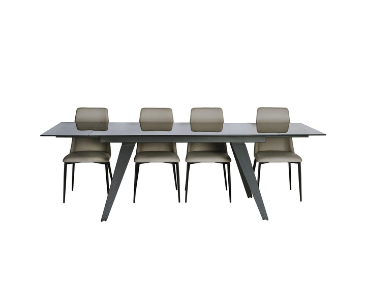 NOIRE Dining Table Double Extension Gunmetal Steel Base - AmericanHomeFurniture