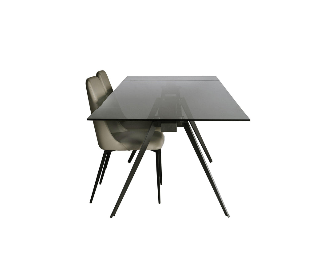 NOIRE Dining Table Double Extension Gunmetal Steel Base - AmericanHomeFurniture