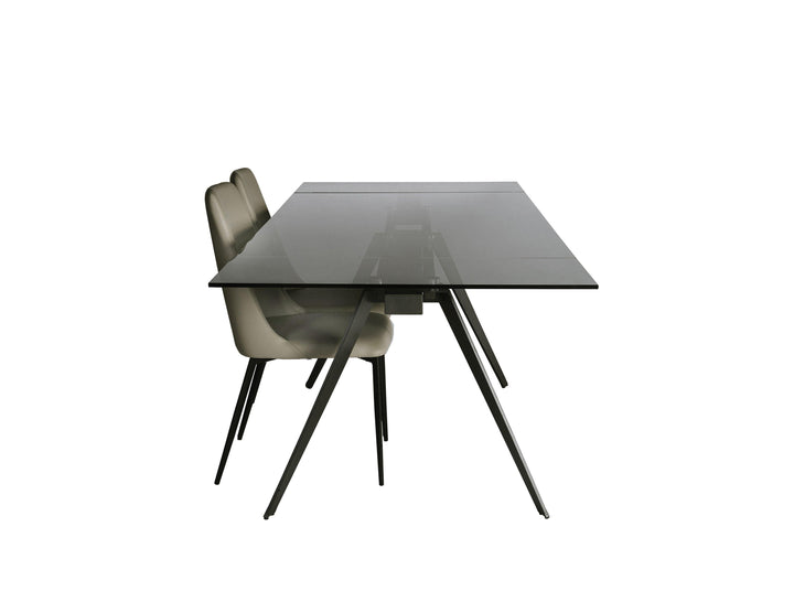 NOIRE Dining Table Double Extension Gunmetal Steel Base - AmericanHomeFurniture