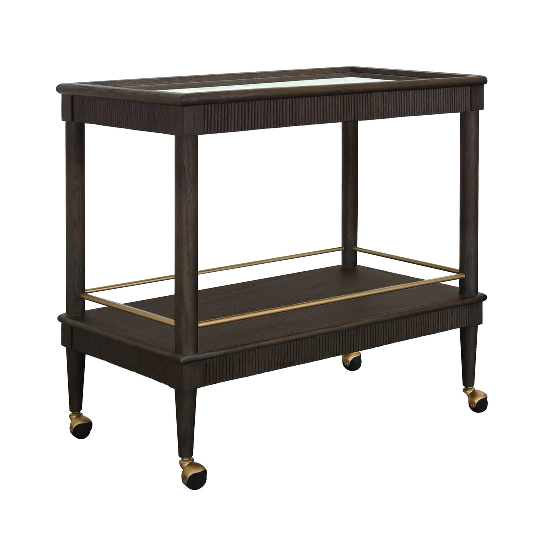 Classic Bar Cart With Fluted Detail In Espresso Oak - DUBLIN ES