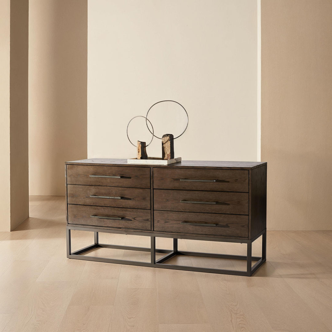 56"W x 18"D x 32"H / Ash Brown/Gunmetal