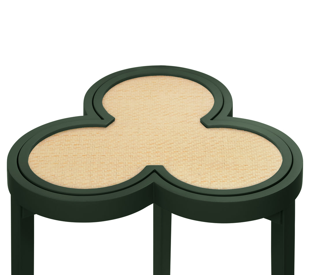 Clover Cigar Table With Reversible Lacquer And Natural Grasscloth Top In Matte Dark Green Lacquer - DYLAN DGR