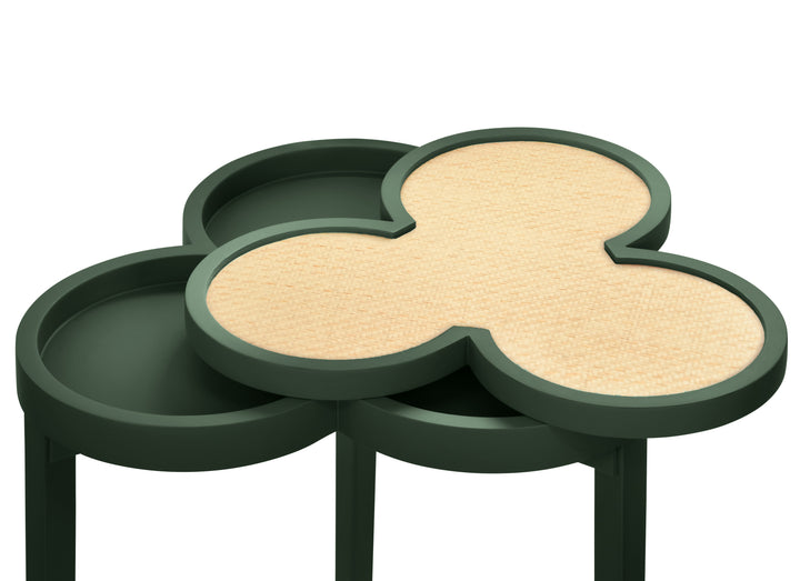 Clover Cigar Table With Reversible Lacquer And Natural Grasscloth Top In Matte Dark Green Lacquer - DYLAN DGR