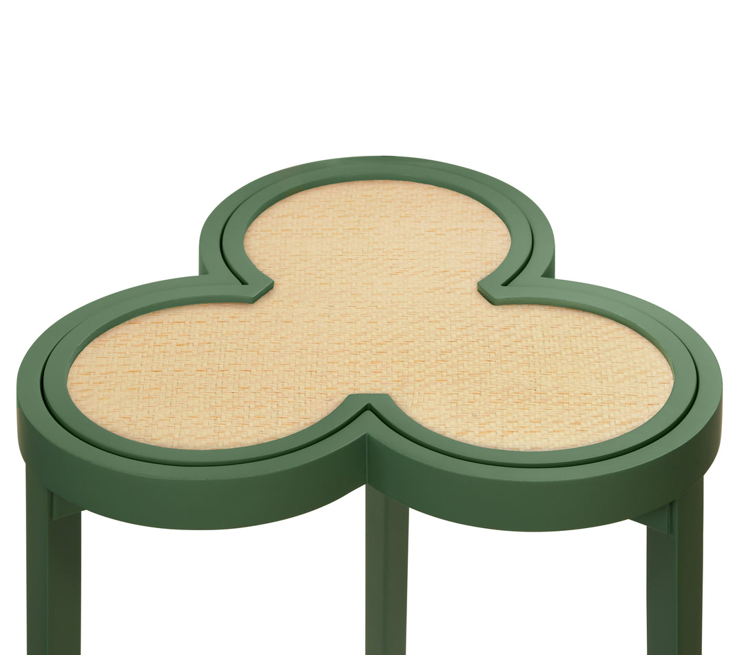 Clover Cigar Table With Reversible Lacquer And Natural Grasscloth Top In Matte Green Lacquer - DYLAN GR