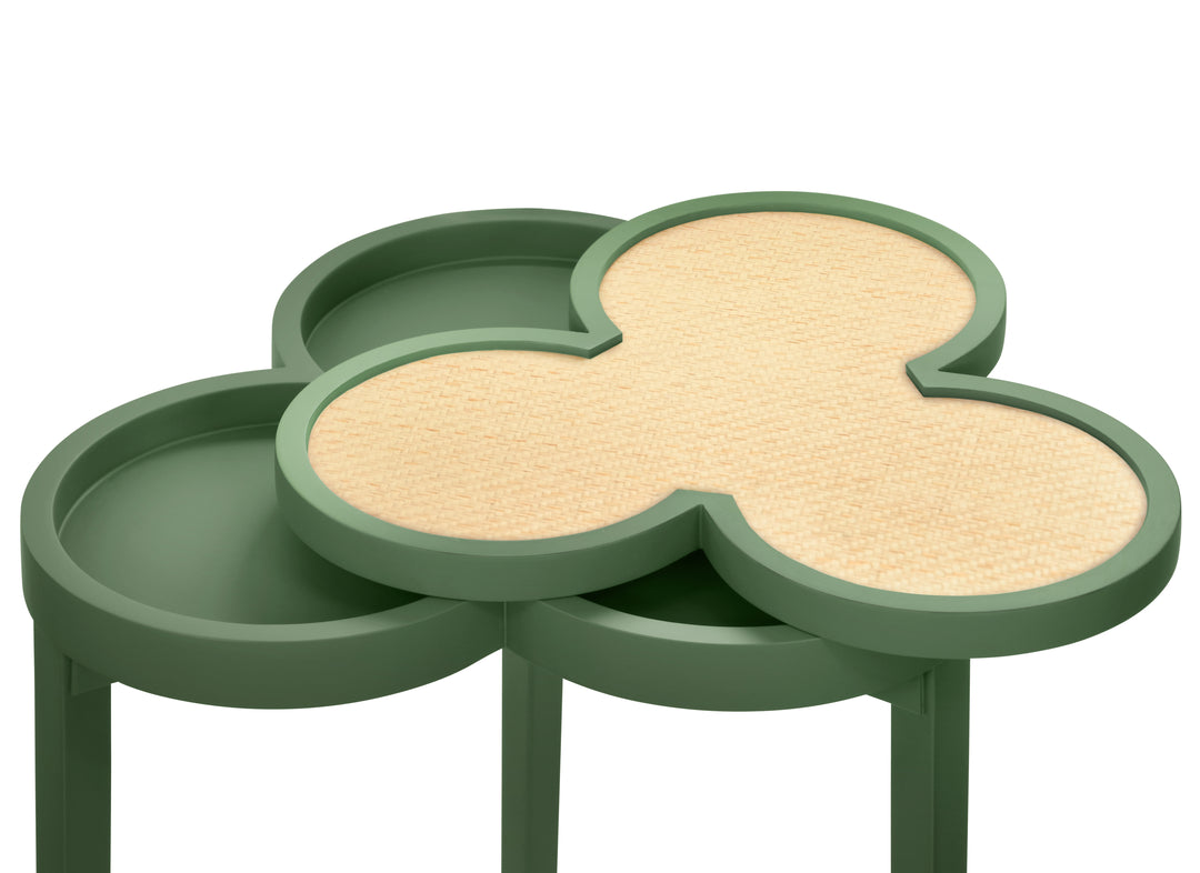 Clover Cigar Table With Reversible Lacquer And Natural Grasscloth Top In Matte Green Lacquer - DYLAN GR