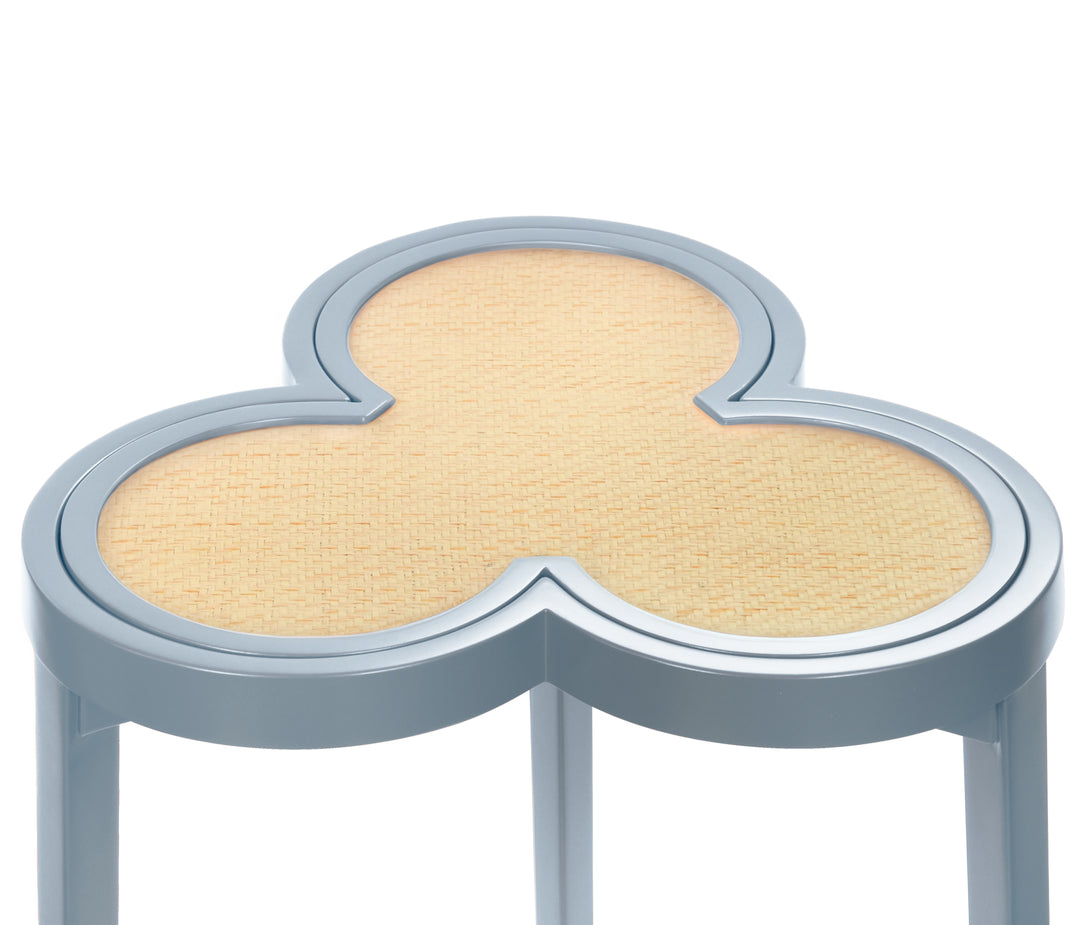 Clover Cigar Table With Reversible Lacquer And Natural Grasscloth Top In Matte Light Blue Lacquer - DYLAN LB