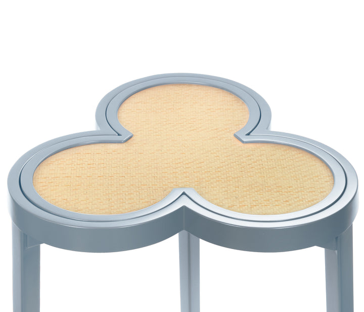 Clover Cigar Table With Reversible Lacquer And Natural Grasscloth Top In Matte Light Blue Lacquer - DYLAN LB