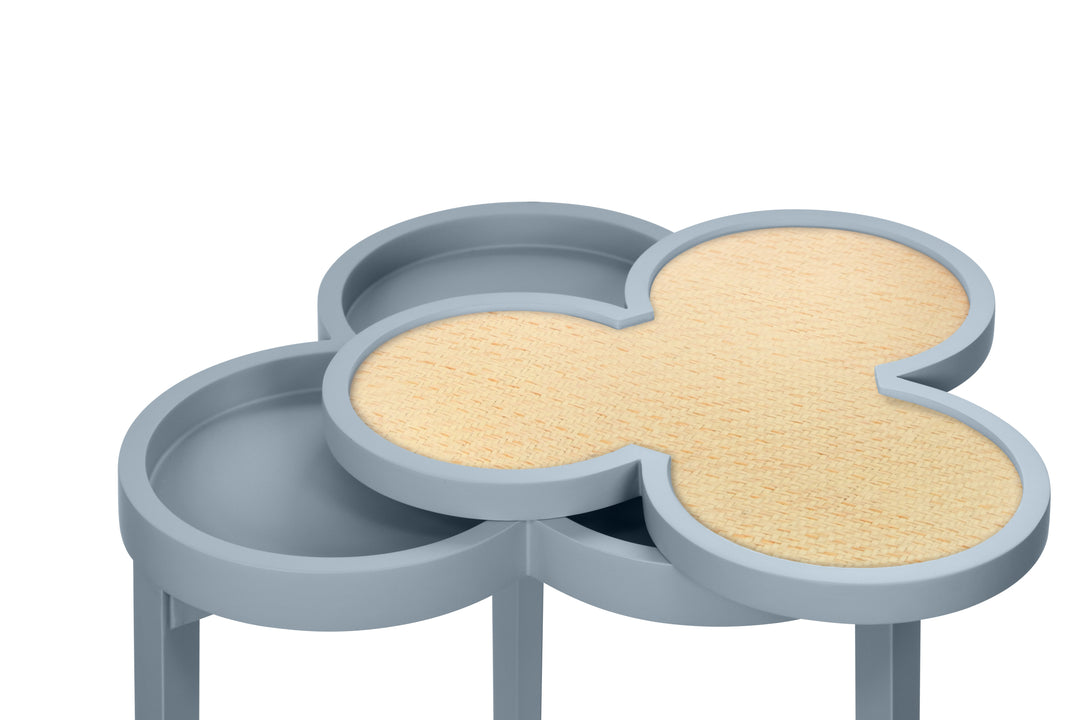 Clover Cigar Table With Reversible Lacquer And Natural Grasscloth Top In Matte Light Blue Lacquer - DYLAN LB
