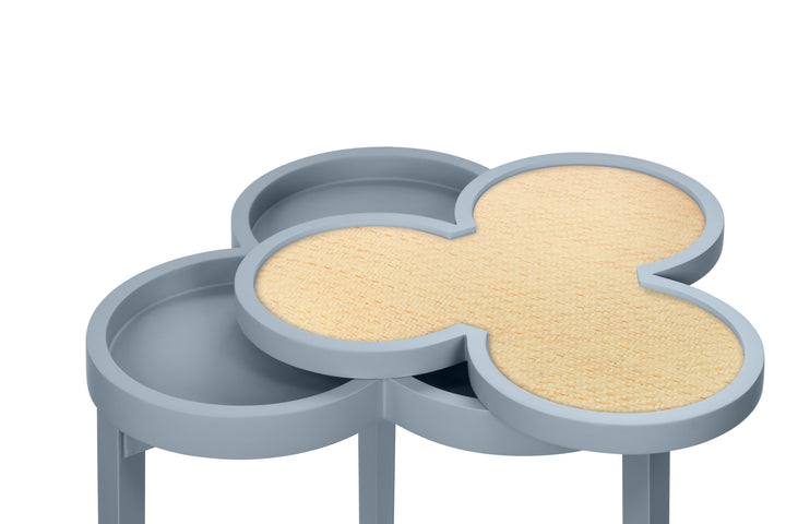 Clover Cigar Table With Reversible Lacquer And Natural Grasscloth Top In Matte Light Blue Lacquer - DYLAN LB