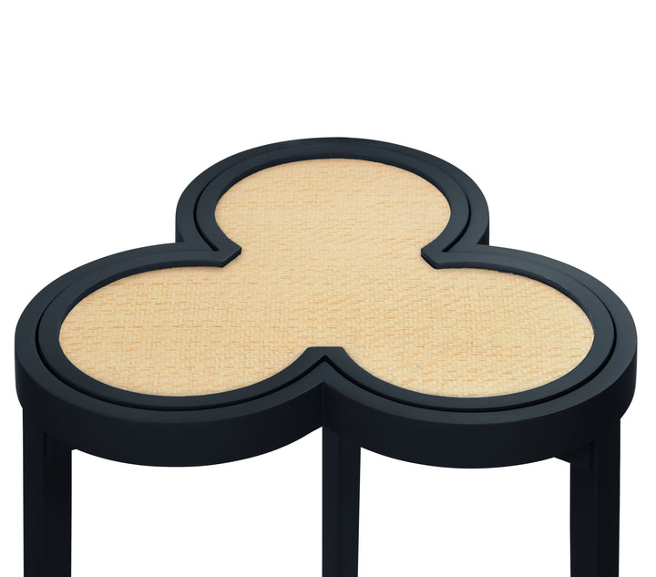 Clover Cigar Table With Reversible Lacquer And Natural Grasscloth Top In Matte Navy Lacquer - DYLAN NVY