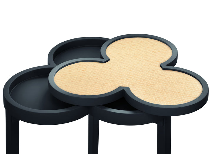 Clover Cigar Table With Reversible Lacquer And Natural Grasscloth Top In Matte Navy Lacquer - DYLAN NVY